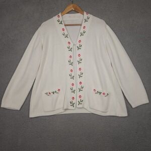 Vintage Sears Cardigan Sweater Womens Large White Crochet Floral Cottage Core